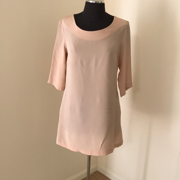 AARON ASHE blush size M silk dress with 3/4 sleeve - Picture 1 of 8